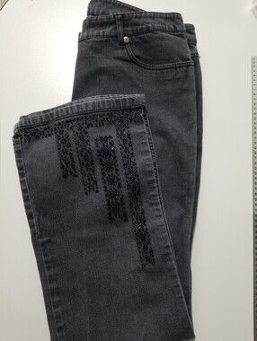 Bianca Nygård Charcoal Embellished Wide Leg Flare Jeans Size 14